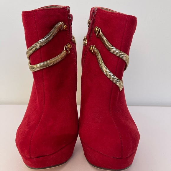 Michael Antonio Platform Dress Ankle Booties Red Size 5 - Picture 7 of 7